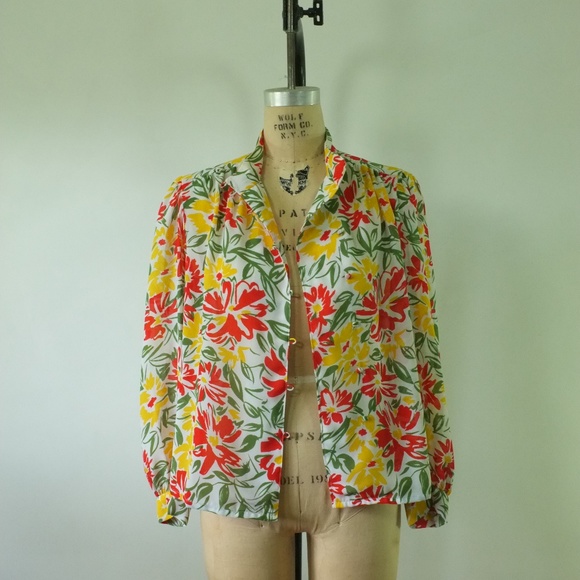 vintage floral blouse | vintage sheer floral top - Picture 2 of 13